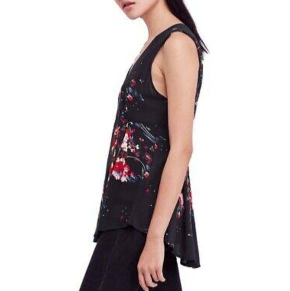 ⭐️ Free People Back to the Basics Boho Floral Star Wrap Tunic Black Top - Picture 12 of 13